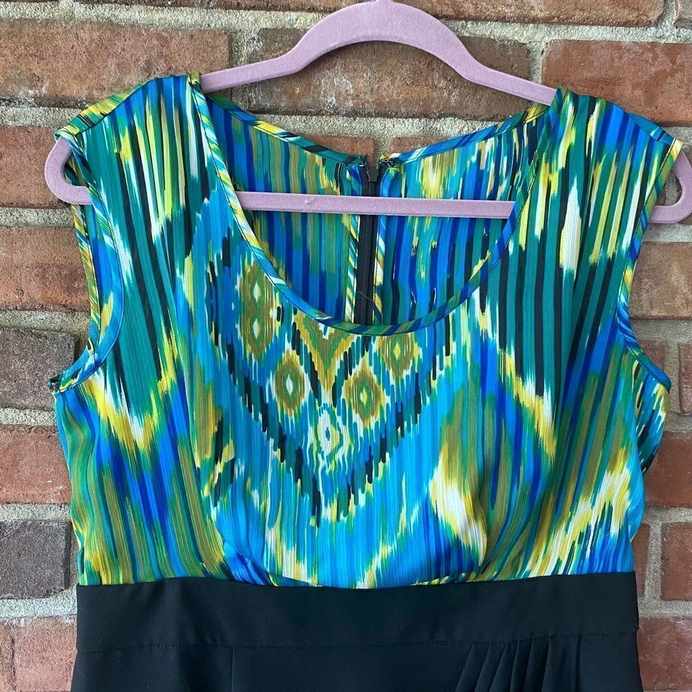 Dress Barn Printed Tank Pencil Skirt Dress Blue, Green, Yellow, Black Size 10 - Picture 2 of 14